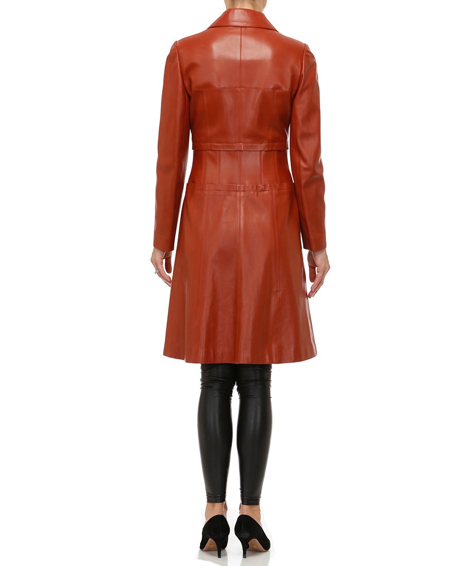 Chanel Cognac Lambskin Fitted Leather Coat For Sale 1