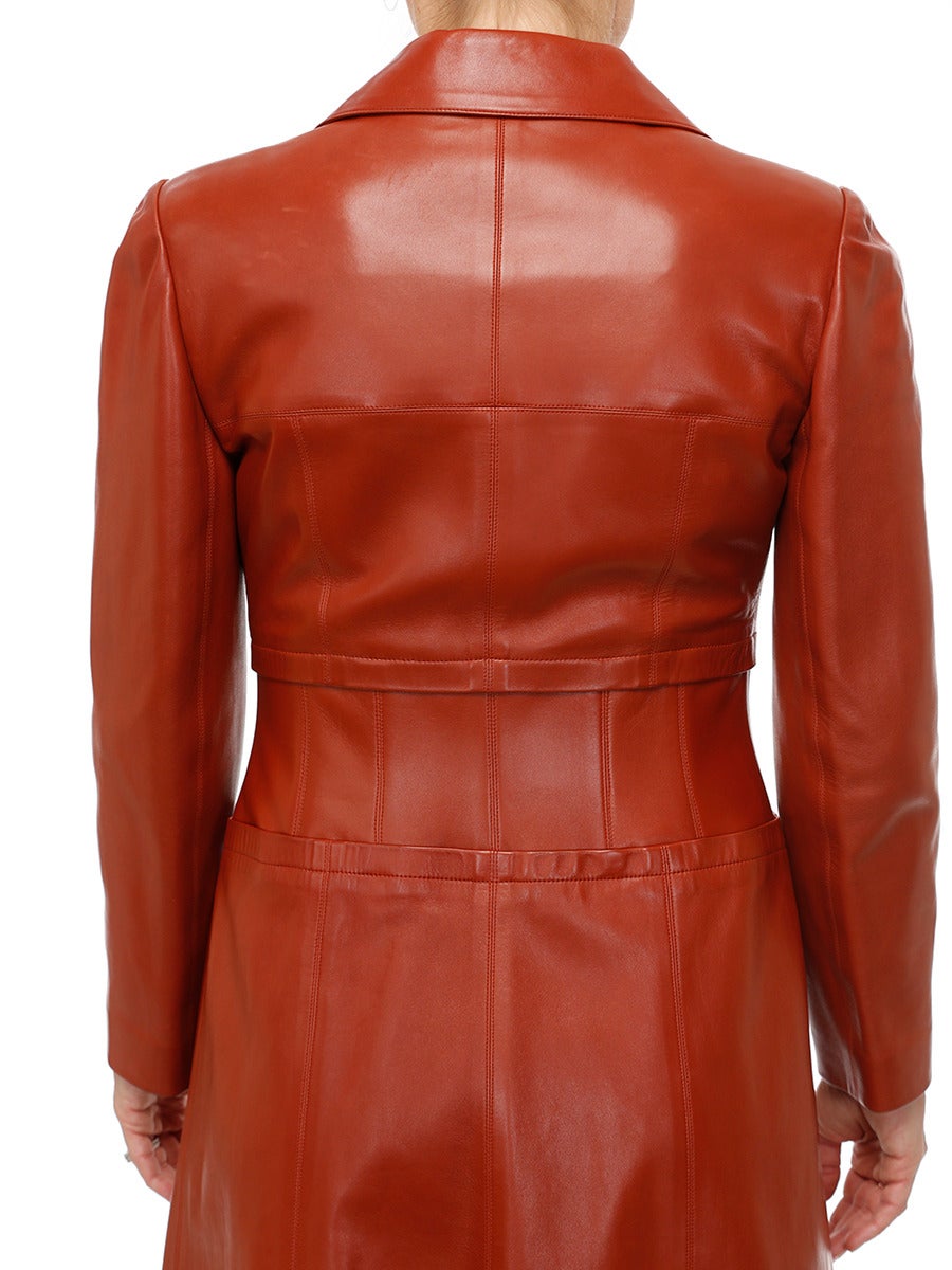 Chanel Cognac Lambskin Fitted Leather Coat For Sale 5