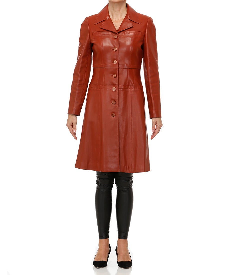 Chanel Cognac Lambskin Fitted Leather Coat