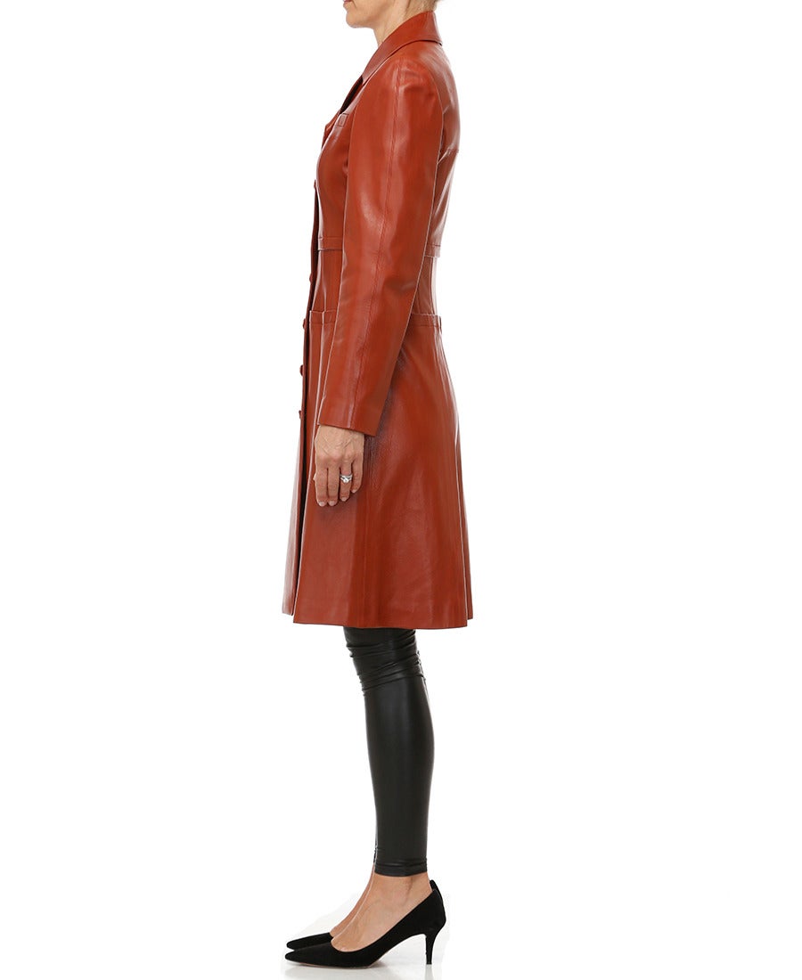 Women's Chanel Cognac Lambskin Fitted Leather Coat For Sale