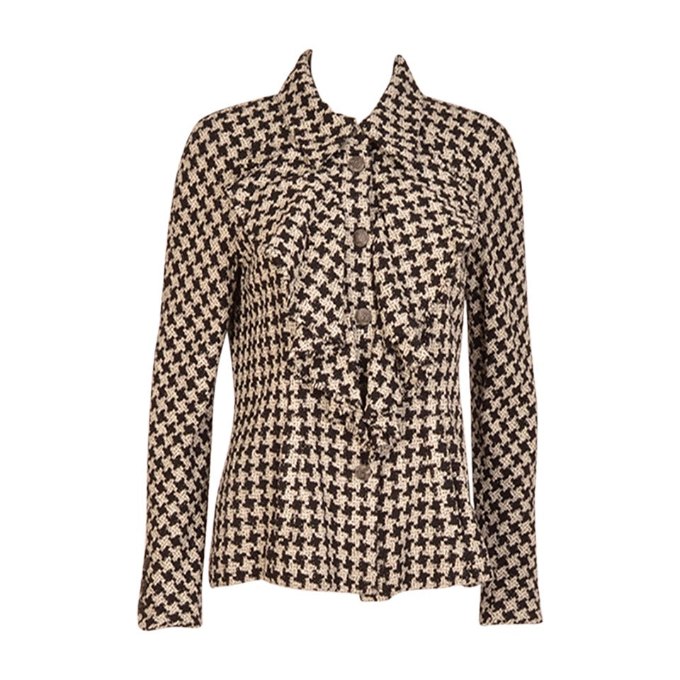 Chanel Black and White Check Tweed Jacket For Sale at 1stDibs