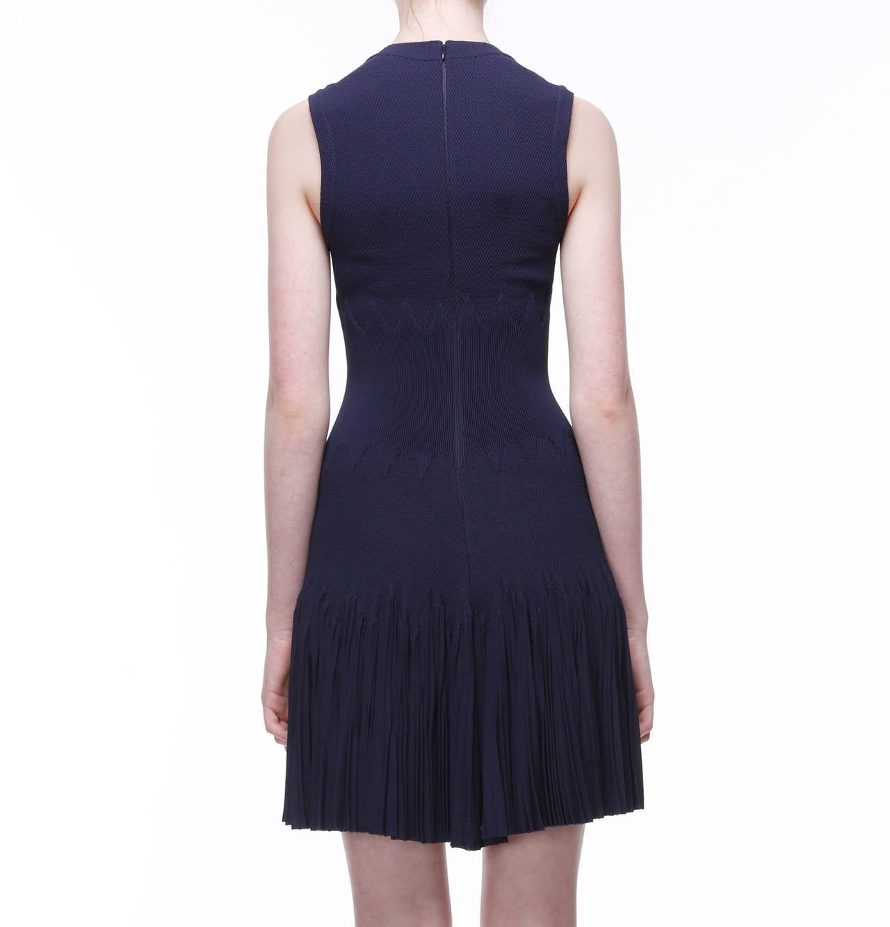 Azzedine Alaïa Navy Blue Lamia Honeycomb-Texture Frill Dress For Sale 3