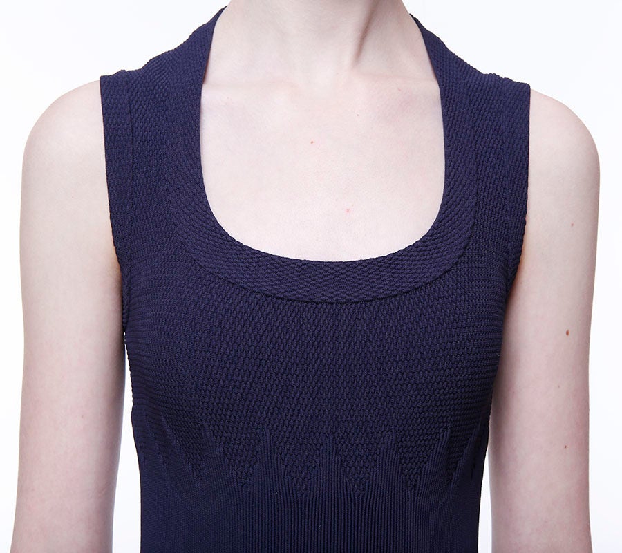 Azzedine Alaïa Navy Blue Lamia Honeycomb-Texture Frill Dress In Excellent Condition For Sale In Toronto, Ontario
