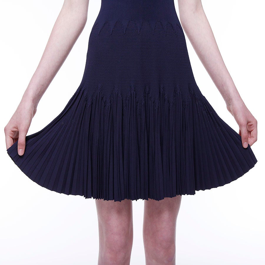 Women's Azzedine Alaïa Navy Blue Lamia Honeycomb-Texture Frill Dress For Sale