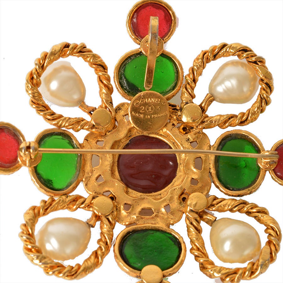 CHANEL Maltese Multi-Colored Brooch In Excellent Condition For Sale In Toronto, Ontario