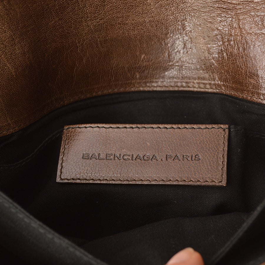 Balenciaga Black Brown & Gold Medallion Clutch For Sale 5