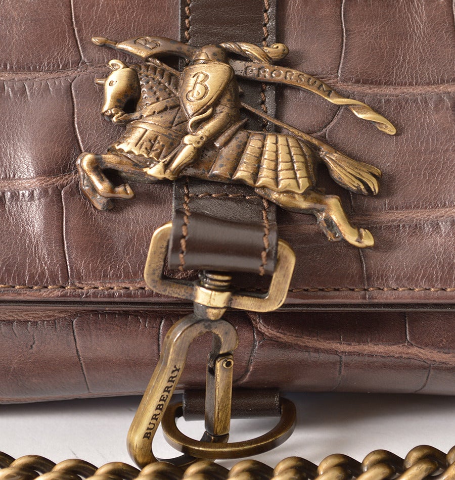 Burberry Prorsum Brown Leather Croc-Effect Fold Over Handbag For Sale 1