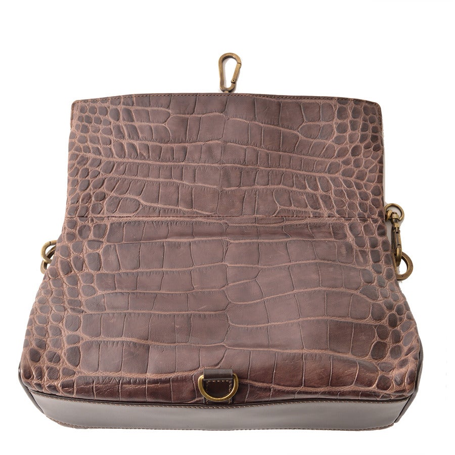 Burberry Prorsum Brown Leather Croc-Effect Fold Over Handbag For Sale 3