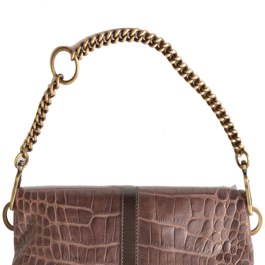 Burberry Prorsum Brown Leather Croc-Effect Fold Over Handbag For Sale 2