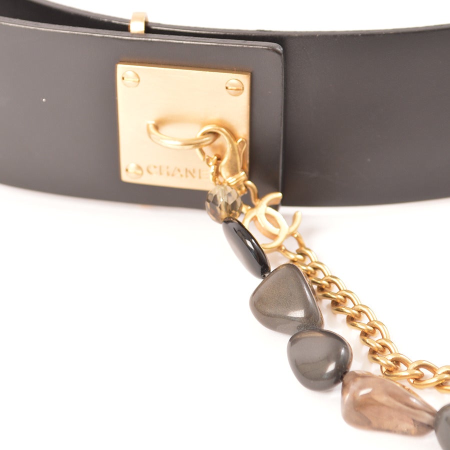 Chanel Black Leather Hip Belt with Natural Stone Chain
