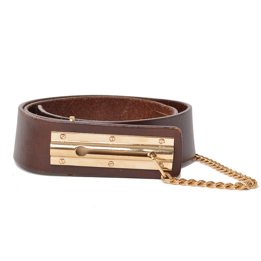 Chanel Brown Leather "Door Chain Lock" Hip Belt