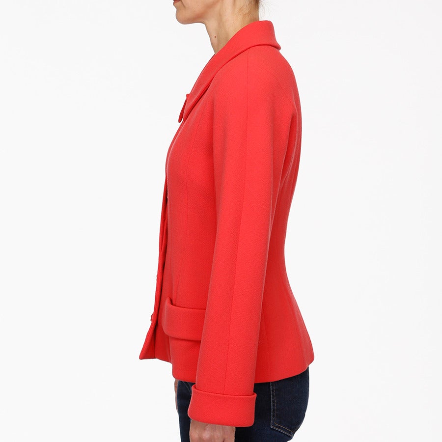 Chanel Coral Crepe Jacket In Excellent Condition For Sale In Toronto, Ontario