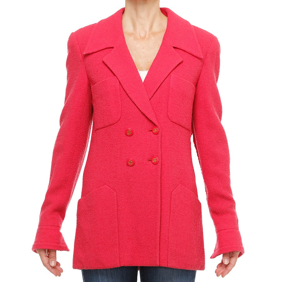 Chanel Double Breasted Jacket in Fuschia Tweed
