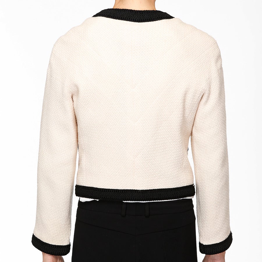 Chanel Ivory Tweed Jacket with Black Trim 1