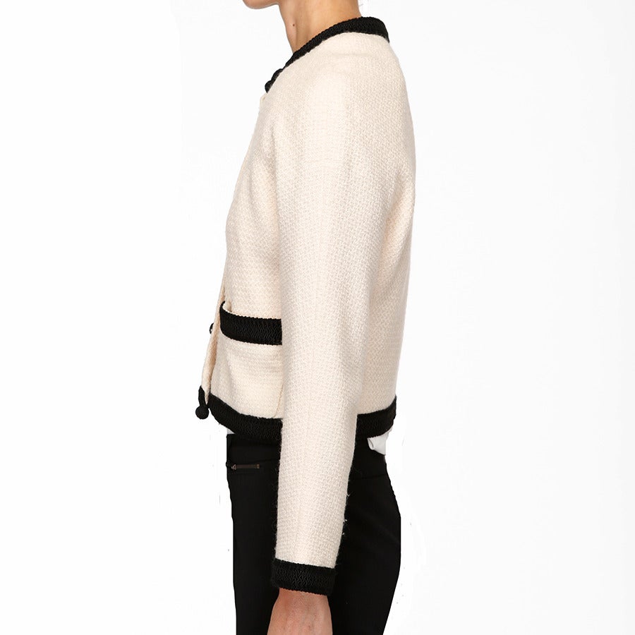 Women's Chanel Ivory Tweed Jacket with Black Trim