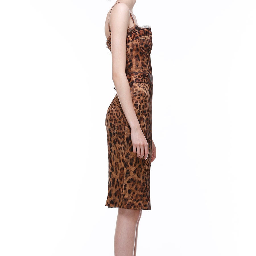 Dolce & Gabbana Leopard Print Silk Corset Dress In Excellent Condition In Toronto, Ontario