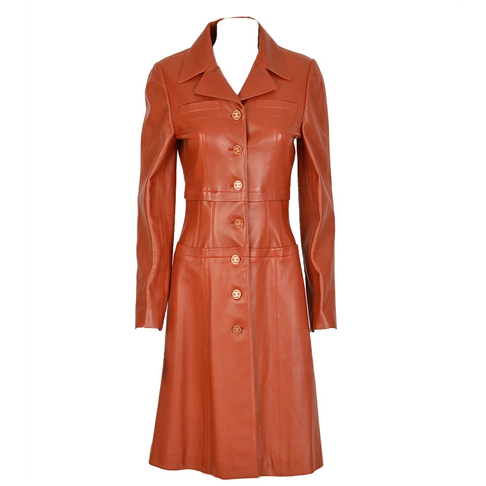 Chanel Cognac Lambskin Fitted Leather Coat For Sale at 1stDibs