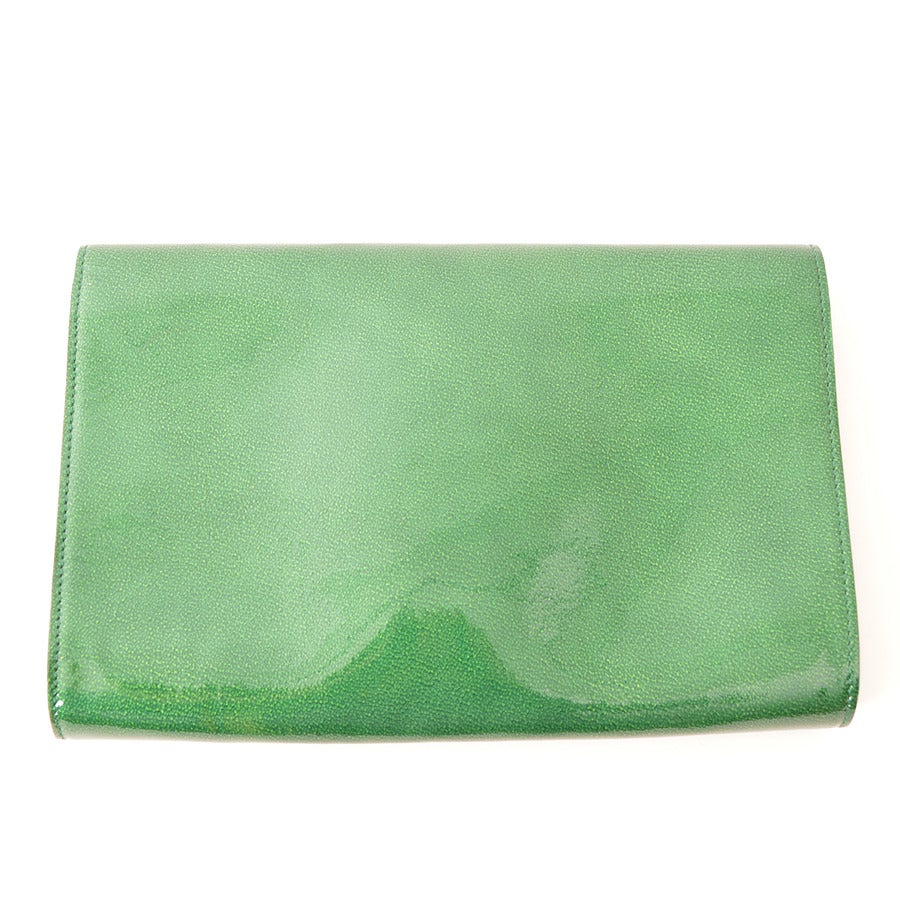 YSL Belle De Jour Green Patent Leather Clutch 1