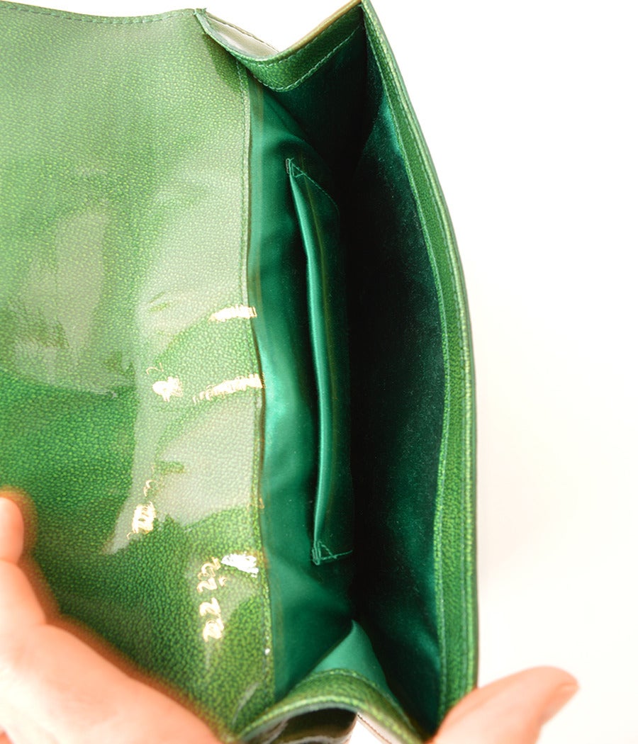 YSL Belle De Jour Green Patent Leather Clutch 2