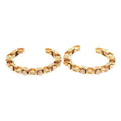 Chanel Gold Quilt Chain Link Cuffs with Crystals