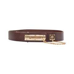 Chanel Brown Leather "Door Chain Lock" Hip Belt
