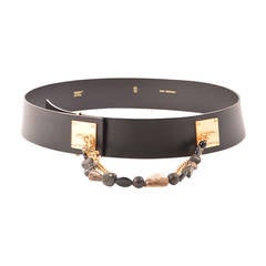 Chanel Black Leather Hip Belt with Natural Stone Chain