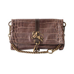Burberry Prorsum Brown Leather Croc-Effect Fold Over Handbag