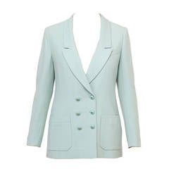 Chanel Aqua Wool Crepe Double Breasted Blazer