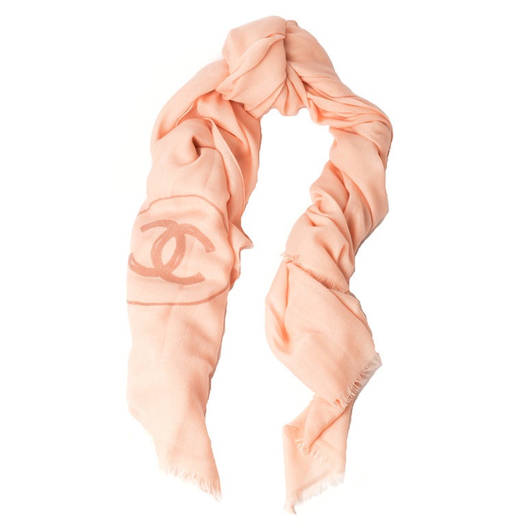 Chanel "Clover Leaf" Peach Cashmere Scarf For Sale