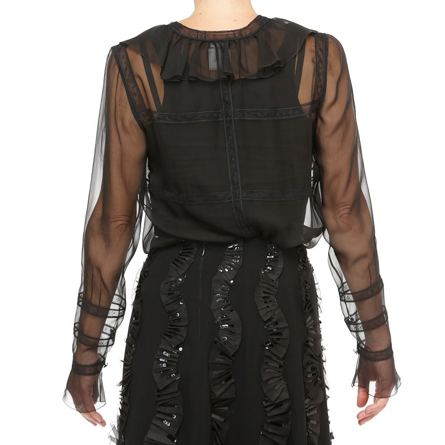 Chanel Black Silk Chiffon Blouse In Excellent Condition For Sale In Toronto, Ontario