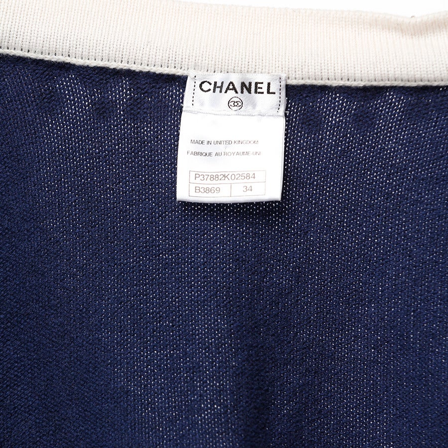 Chanel Blue Cashmere Cardigan with Pearl Embroidery For Sale 1