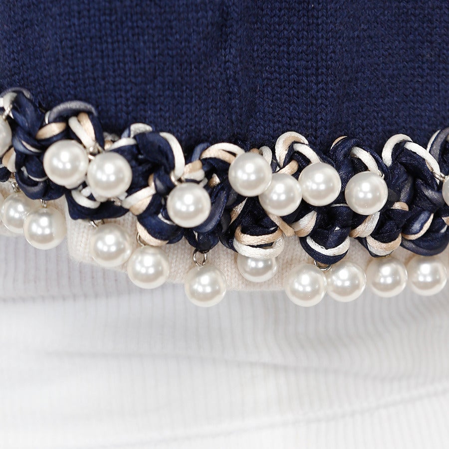 Women's Chanel Blue Cashmere Cardigan with Pearl Embroidery For Sale