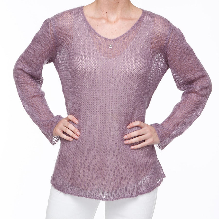 Chanel Lilac Mohair Sweater In Excellent Condition For Sale In Toronto, Ontario