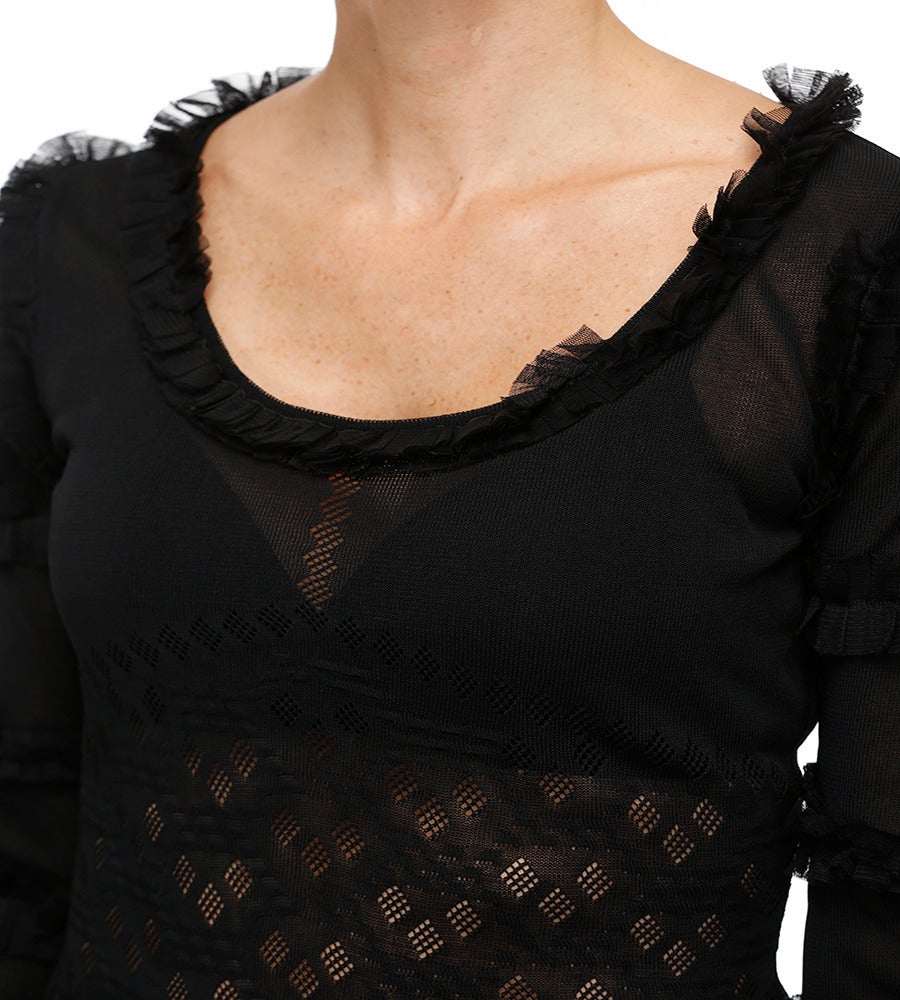 Chanel Black Lace Knit Ruffle Top For Sale 1
