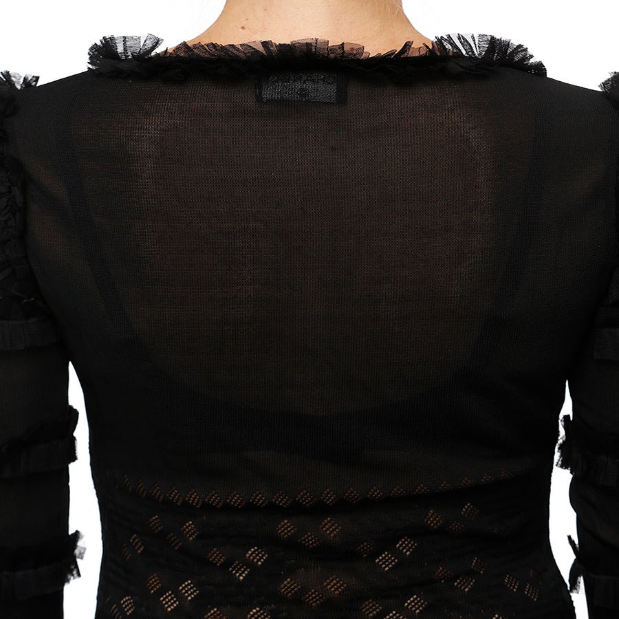 Chanel Black Lace Knit Ruffle Top For Sale 3