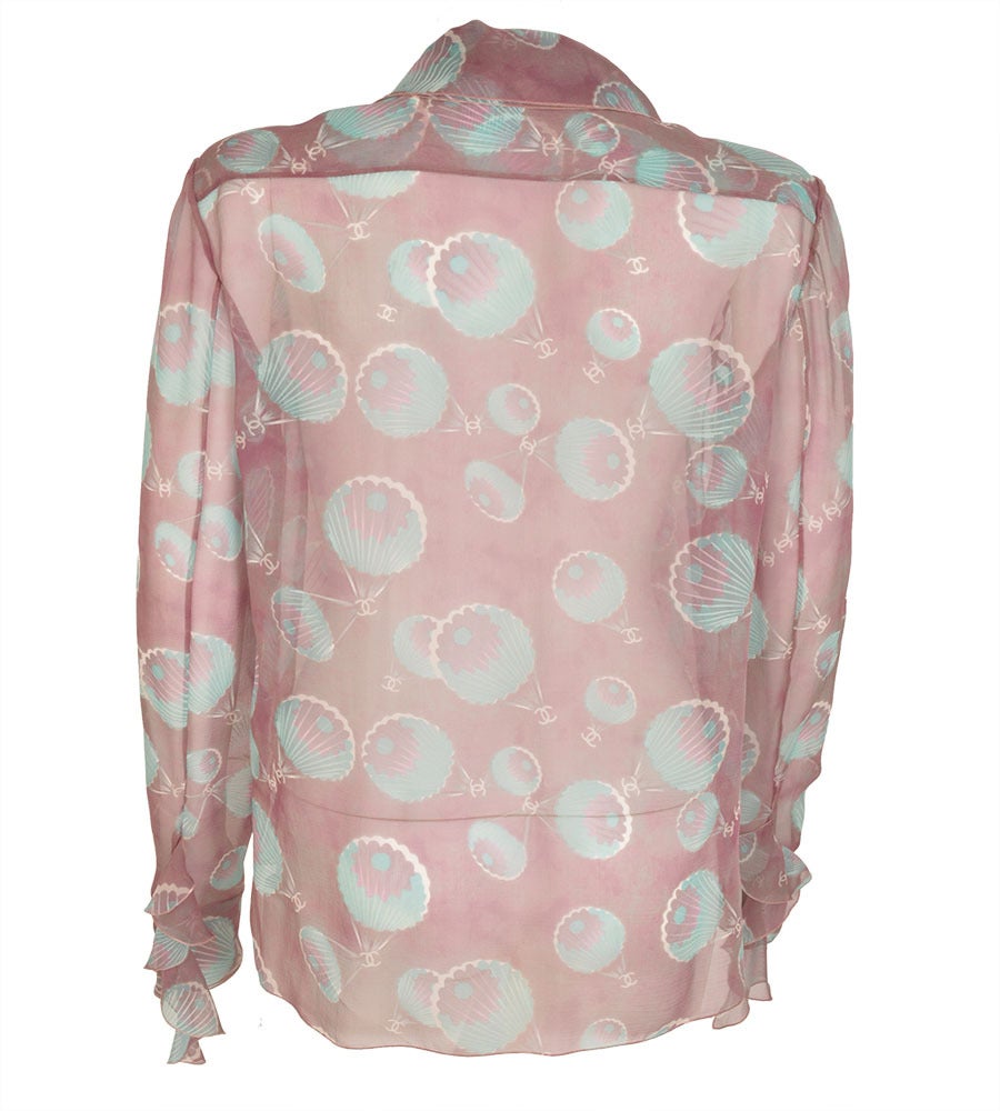 Chanel Printed Silk Ruffled Blouse In Excellent Condition For Sale In Toronto, Ontario