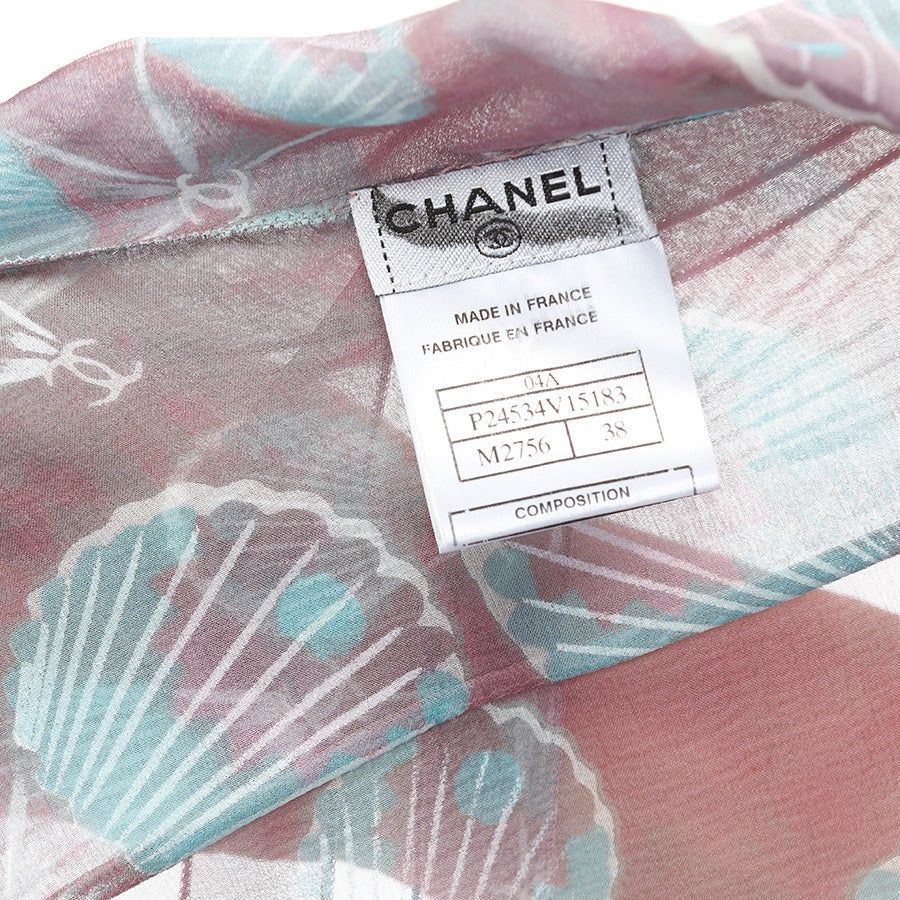 Chanel Printed Silk Ruffled Blouse For Sale 6