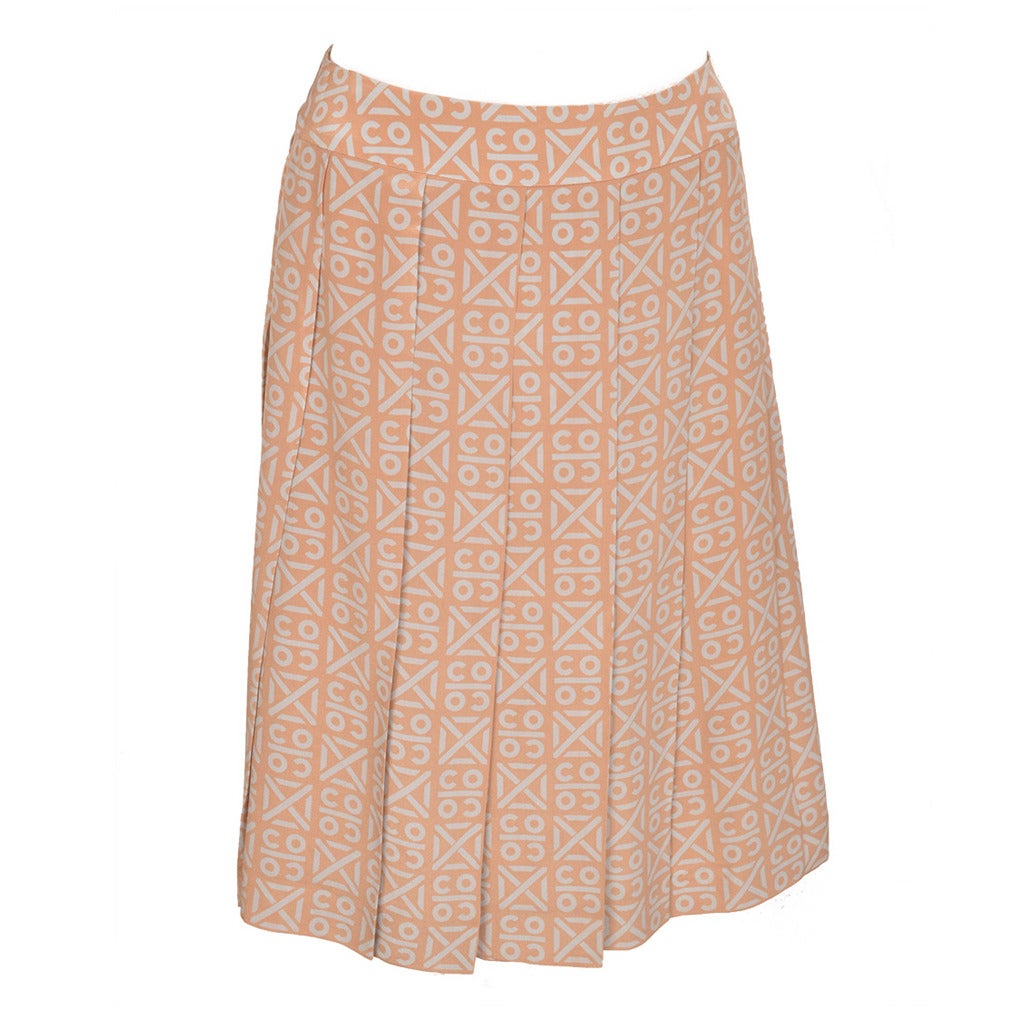 Chanel Pleated Silk Skirt in Coco Print For Sale