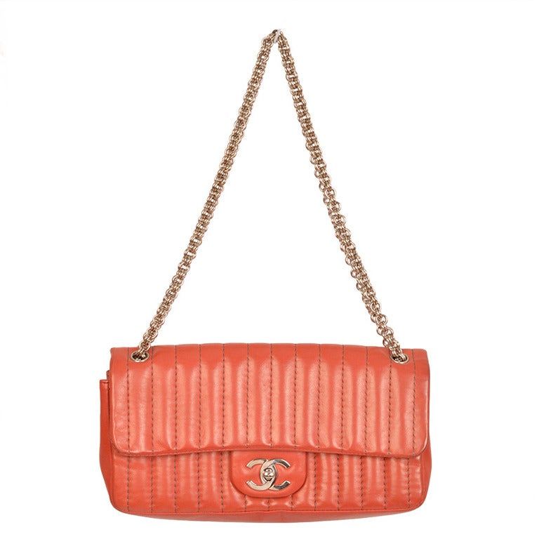 Chanel Orange Vertical Stitch Bag at 1stDibs