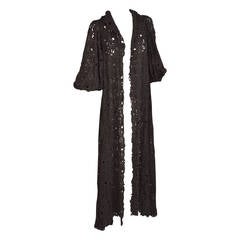 Chanel Long Black Silk Ribbon Coat For Sale at 1stDibs