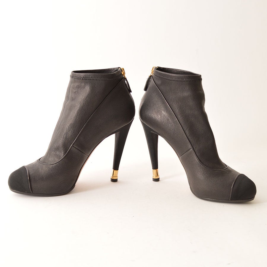 Women's Chanel New Black Leather Ankle Boots For Sale