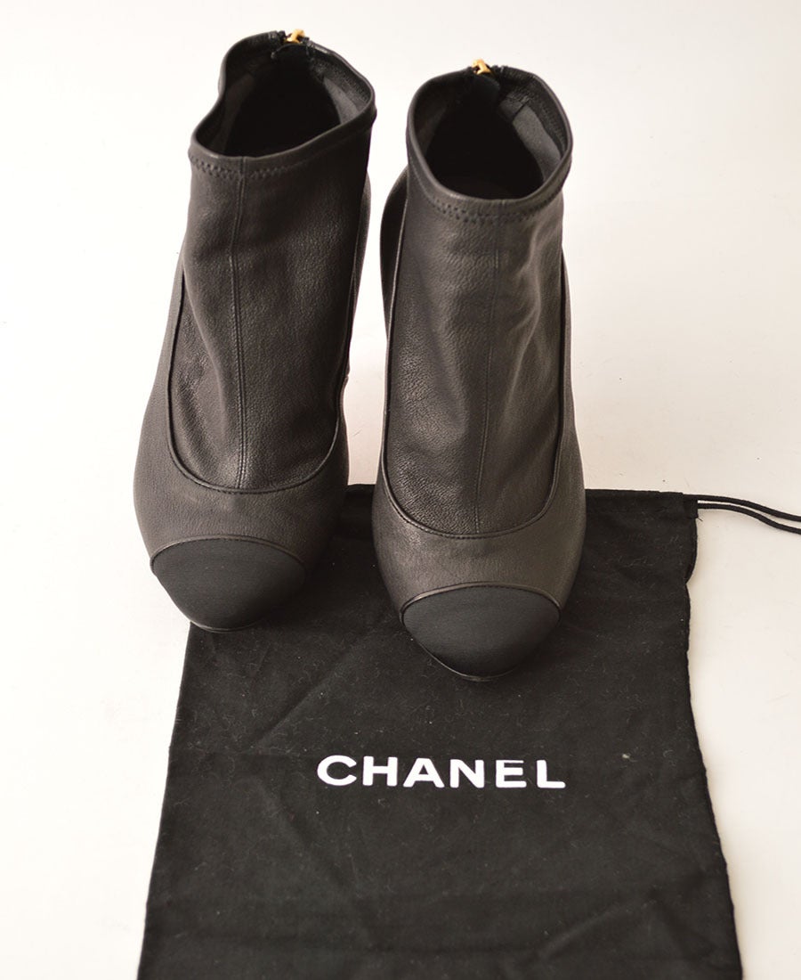 Chanel New Black Leather Ankle Boots For Sale 5