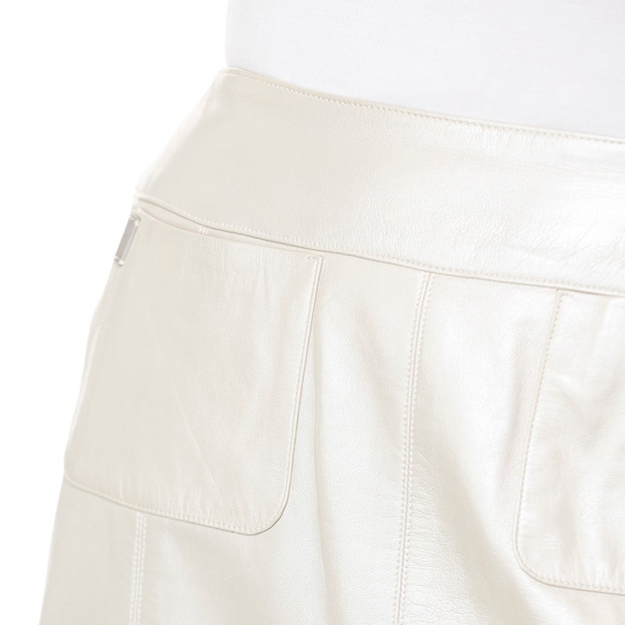 Chanel Metallic Ivory Long Leather Skirt In Excellent Condition For Sale In Toronto, Ontario