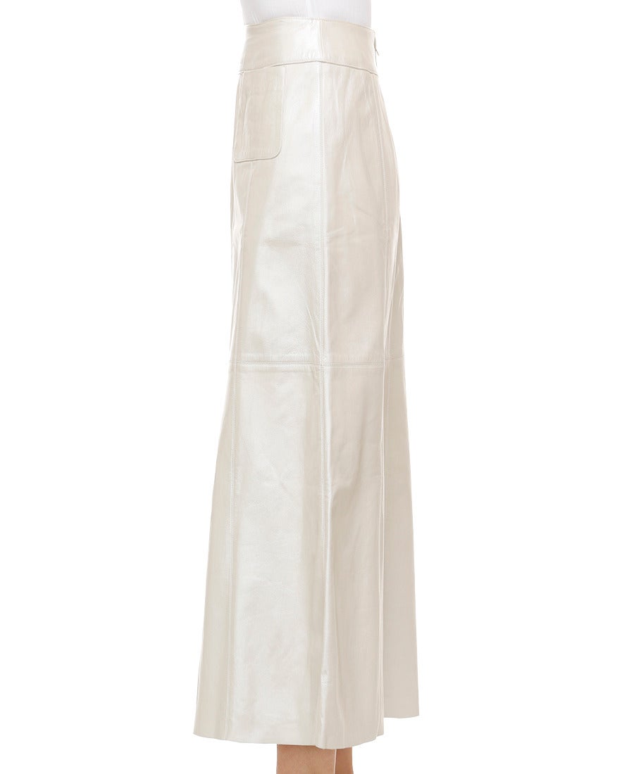 Chanel Metallic Ivory Long Leather Skirt For Sale 1