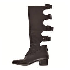 Chanel Leather Knee High Buckle Boots