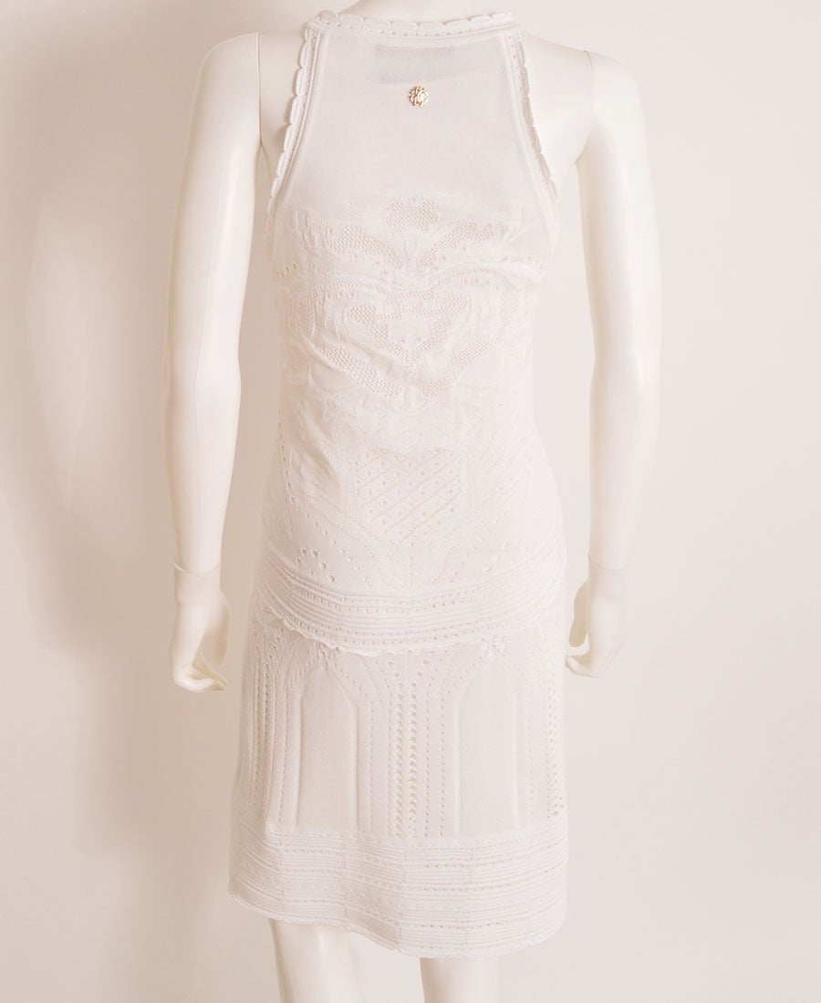 Roberto Cavalli White Crochet-Knit Dress