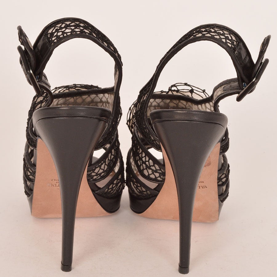 Women's Valentino Black Dangerose Mesh Rosette Sandal For Sale