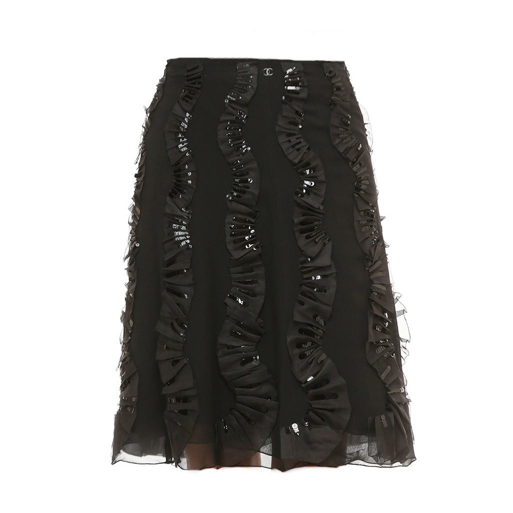 Chanel Black Silk Chiffon Cocktail Skirt For Sale