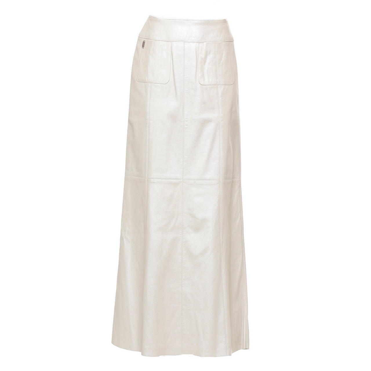 Chanel Metallic Ivory Long Leather Skirt For Sale
