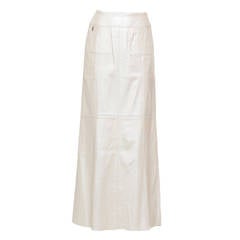 Chanel Metallic Ivory Long Leather Skirt